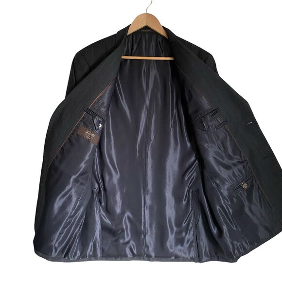 Tasso Elba Macy's Men's Suit 40R Pants 34 Heather Gray Purple Stripe Wool New - Picture 10 of 16